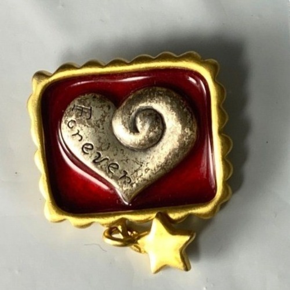 Brighton Cherish Heart Pin Brooch Red Enamel Gold Silver Tone Square Star Charm